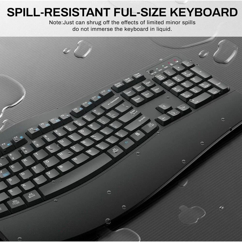 Wireless Keyboard and Mouse Combo,2.4G Full Size Wave Keys Ergonomic Keyboard